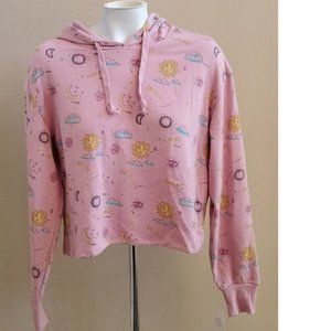 Womens Mighty Fine Celestial Cosmos Sky Sun Moon Cropped Hoodie Size Sm Med NWT